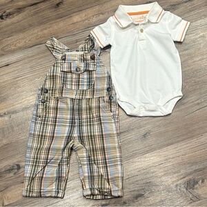 Plaid Overalls and White Polo Set for Kids